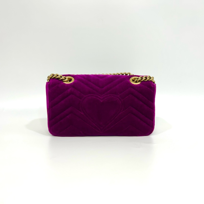 GUCCI葡萄紫絨布水晶刺繡雙G金釦marmont 22cm-3