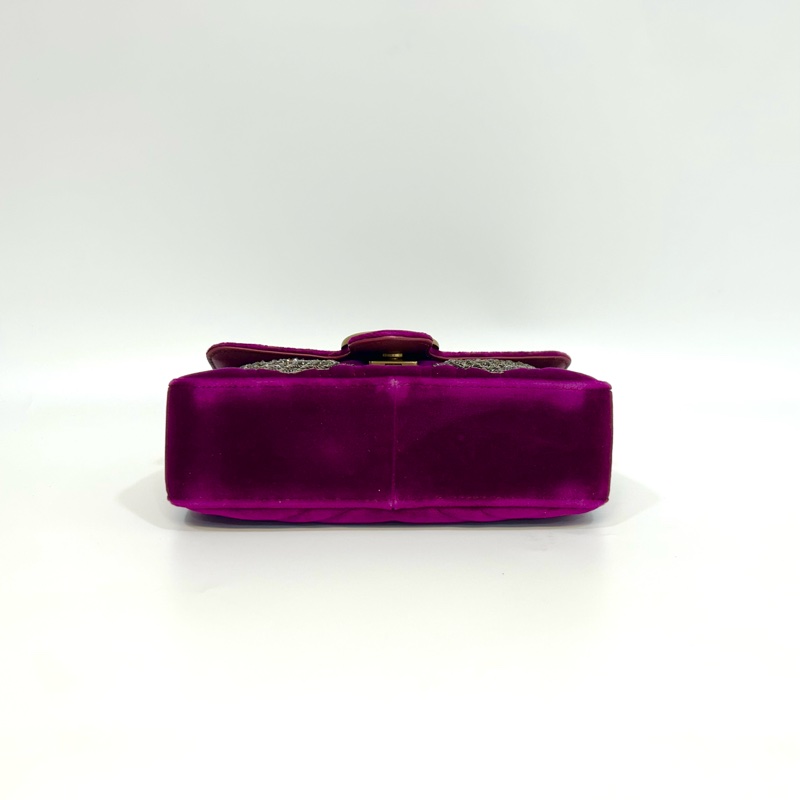 GUCCI葡萄紫絨布水晶刺繡雙G金釦marmont 22cm-4