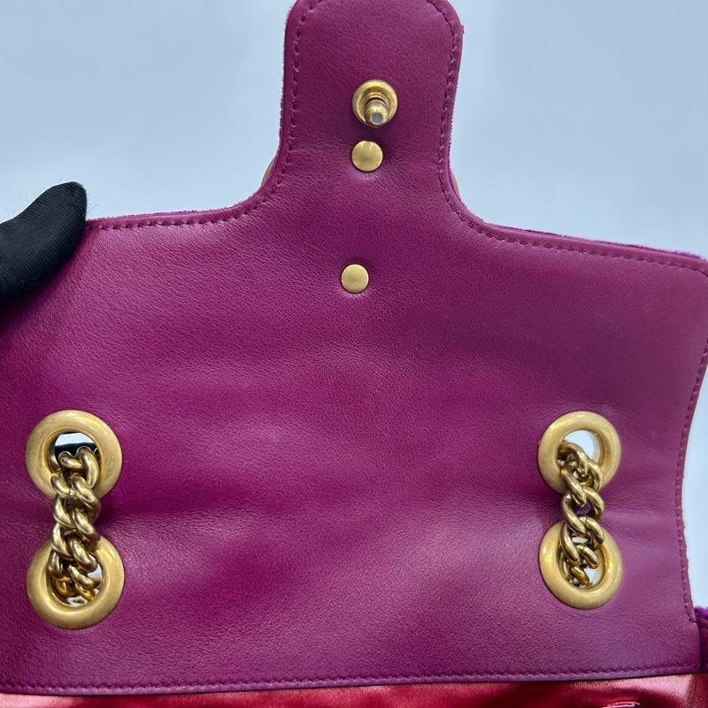 GUCCI葡萄紫絨布水晶刺繡雙G金釦marmont 22cm-6