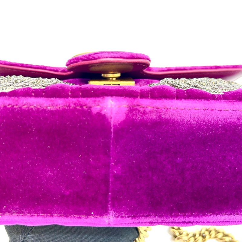 GUCCI葡萄紫絨布水晶刺繡雙G金釦marmont 22cm-7