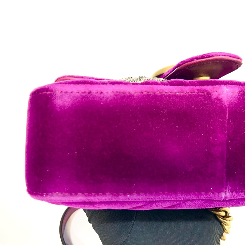 GUCCI葡萄紫絨布水晶刺繡雙G金釦marmont 22cm-8