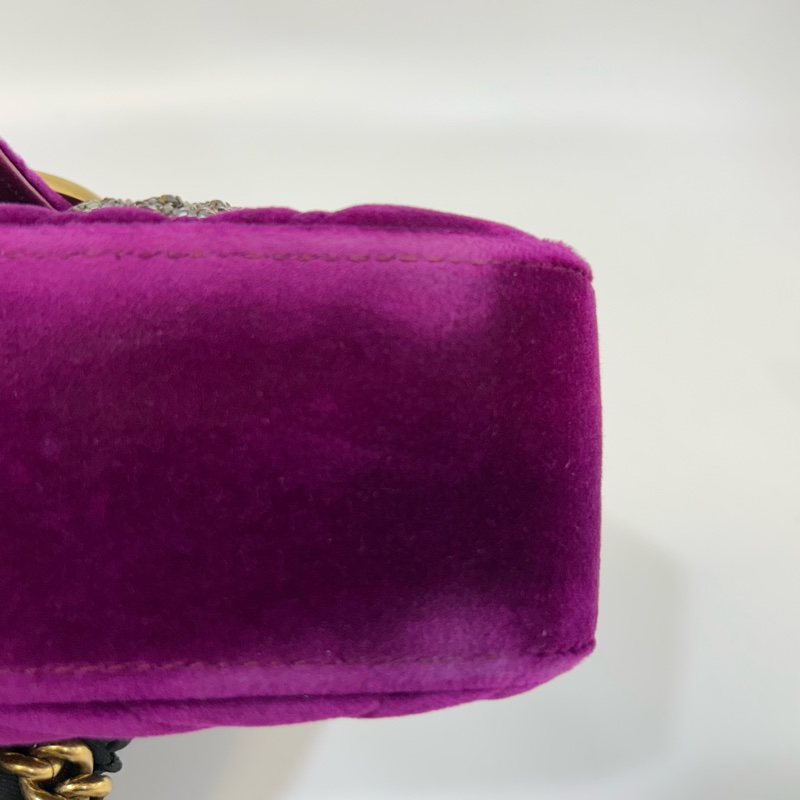 GUCCI葡萄紫絨布水晶刺繡雙G金釦marmont 22cm-9