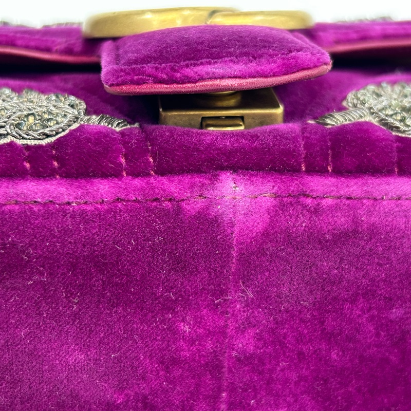 GUCCI葡萄紫絨布水晶刺繡雙G金釦marmont 22cm-11