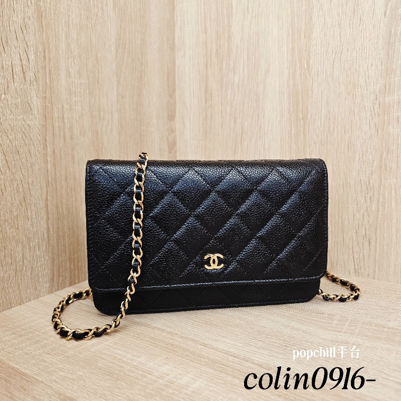 [晶片款品況新❣️] Chanel黑荔枝皮金釦WOC斜背包-0