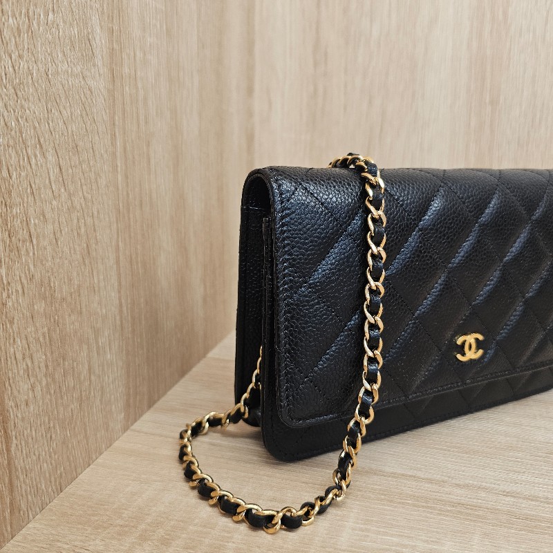 [晶片款品況新❣️] Chanel黑荔枝皮金釦WOC斜背包-1
