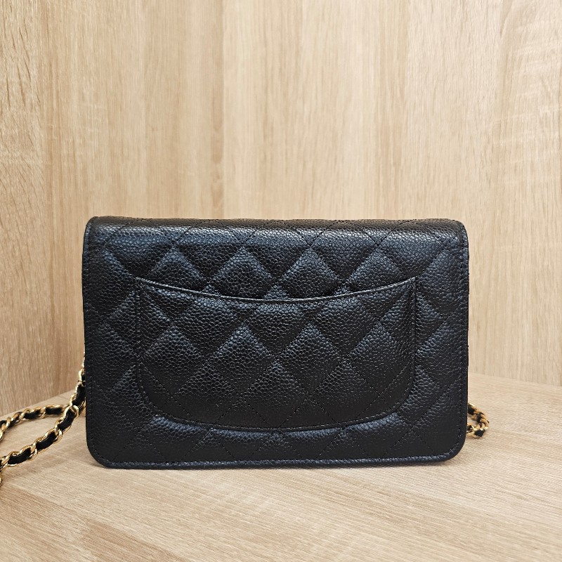 [晶片款品況新❣️] Chanel黑荔枝皮金釦WOC斜背包-5