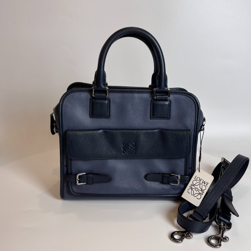 LOEWE 藍黑拚色皮革手提斜跨包-0