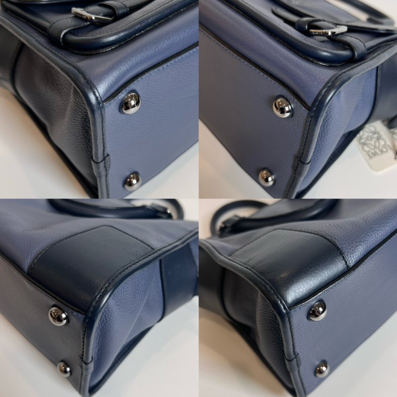 LOEWE 藍黑拚色皮革手提斜跨包-8