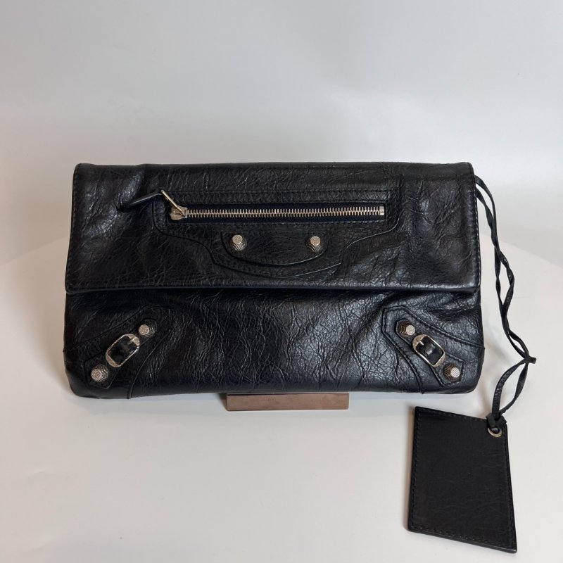 BALENCIAGA 深灰機車手拿包-0