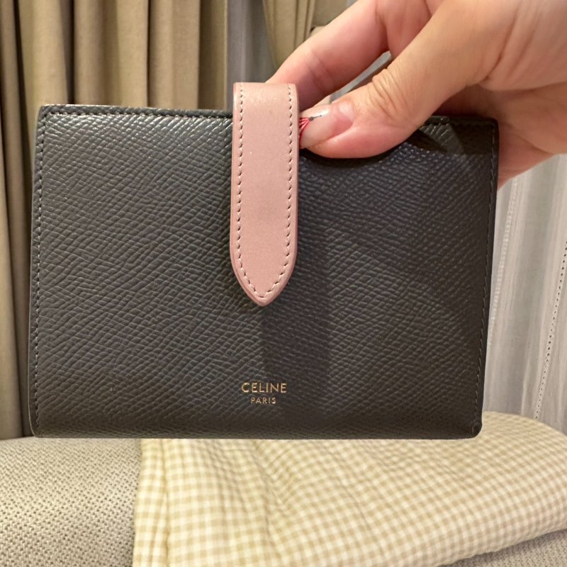 CELINE 拼色中夾卡其灰 粉色-0
