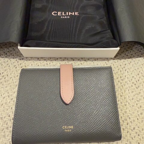 CELINE 拼色中夾卡其灰 粉色