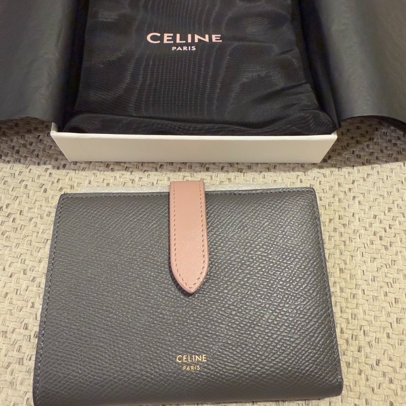 CELINE 拼色中夾卡其灰 粉色-1