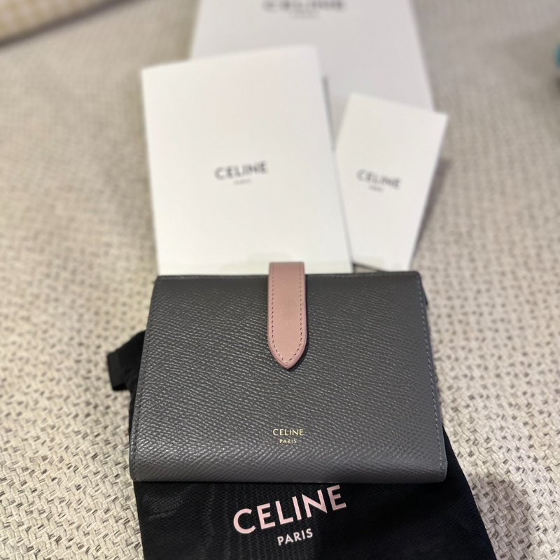 CELINE 拼色中夾卡其灰 粉色-3