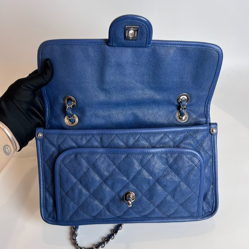 CHANEL 15開 深藍銀荔枝皮機場包-5