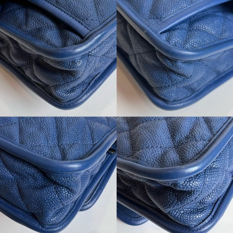 CHANEL 15開 深藍銀荔枝皮機場包-9