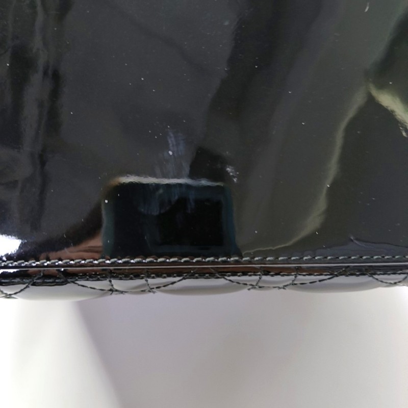 DIOR Lady Dior 中號 黑色漆皮藤格紋絎縫戴妃五格單肩包手提包斜挎包 金色五金 可拆卸肩帶-10