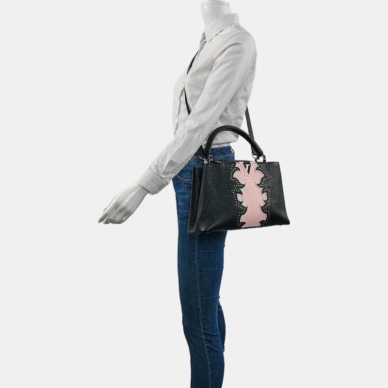 LOUIS VUITTON ARTYCAPUCINES黑色牛皮印花鉚釘斜挎包 金色五金 可拆卸肩帶-1