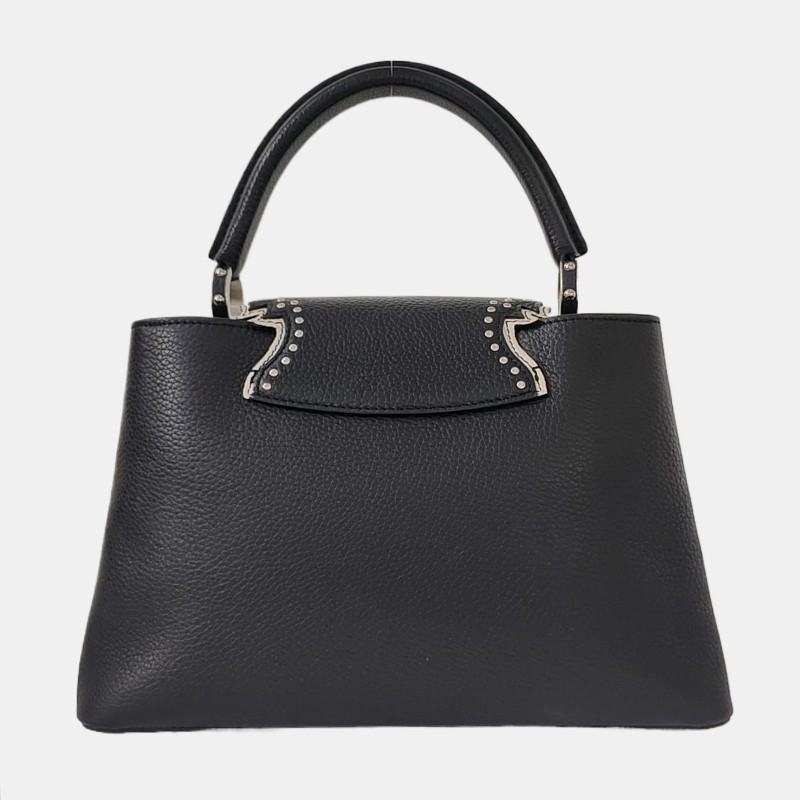 LOUIS VUITTON ARTYCAPUCINES黑色牛皮印花鉚釘斜挎包 金色五金 可拆卸肩帶-4