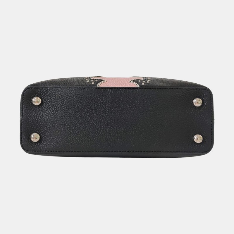LOUIS VUITTON ARTYCAPUCINES黑色牛皮印花鉚釘斜挎包 金色五金 可拆卸肩帶-5