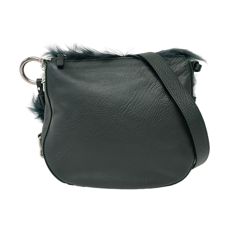 BURBERRY綠色皮草單肩包手提包手拿包 銀色五金 可拆卸肩帶-0