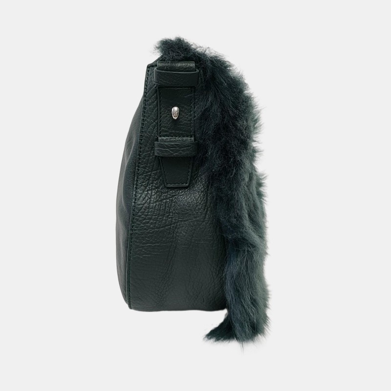 BURBERRY綠色皮草單肩包手提包手拿包 銀色五金 可拆卸肩帶-2
