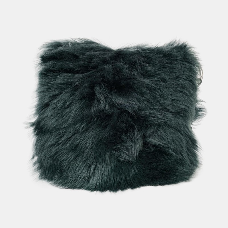 BURBERRY綠色皮草單肩包手提包手拿包 銀色五金 可拆卸肩帶-4