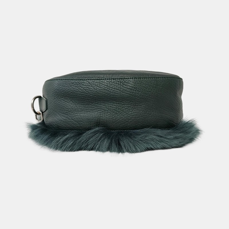 BURBERRY綠色皮草單肩包手提包手拿包 銀色五金 可拆卸肩帶-5