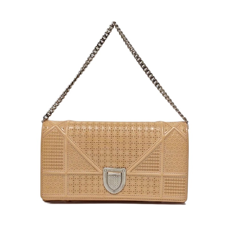 DIOR Diorama 裸粉色漆皮手提包 銀色五金 可拆卸肩帶-0