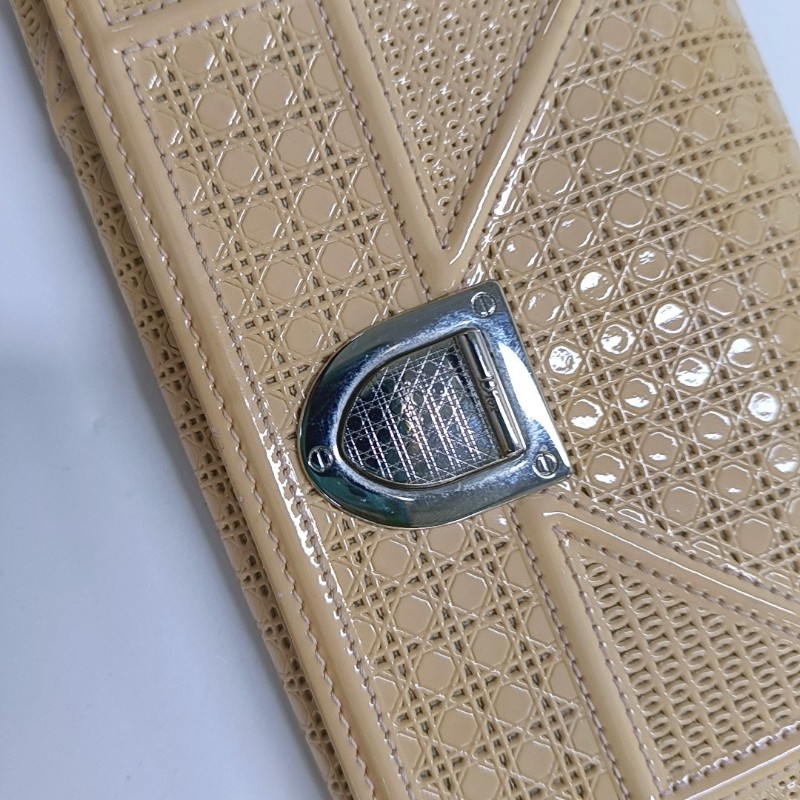 DIOR Diorama 裸粉色漆皮手提包 銀色五金 可拆卸肩帶-11