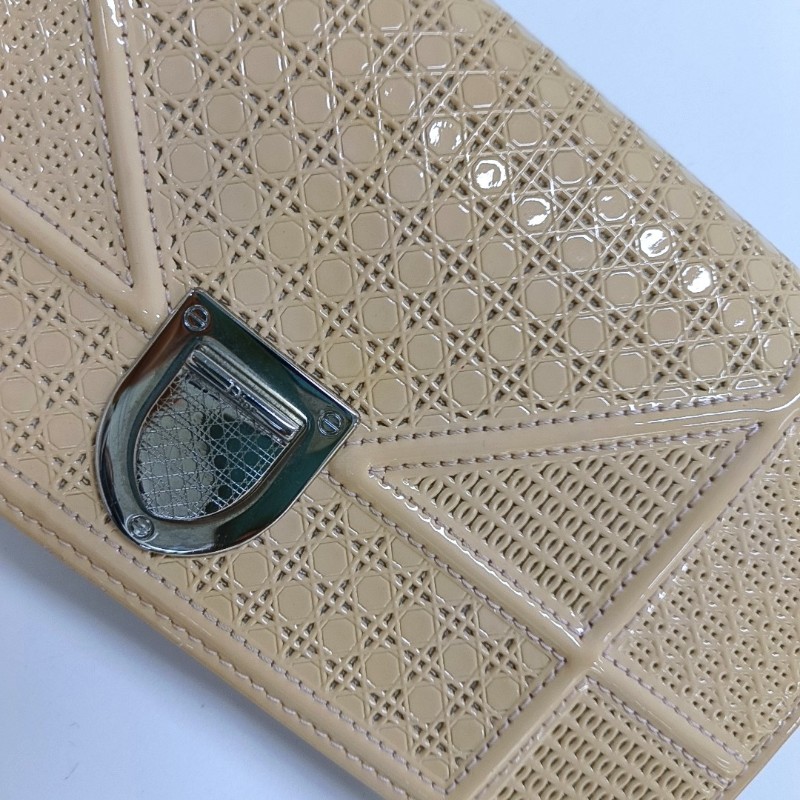 DIOR Diorama 裸粉色漆皮手提包 銀色五金 可拆卸肩帶-13