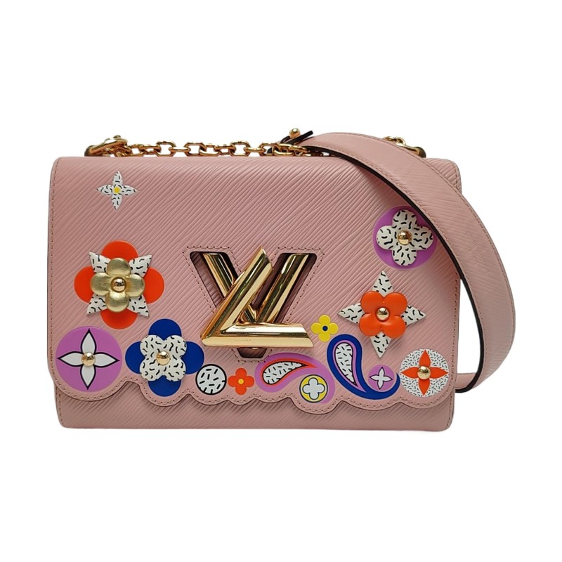 LOUIS VUITTON TWIST 中號 粉色EPI牛皮水波紋鉚釘單肩包斜挎包 金色五金-0