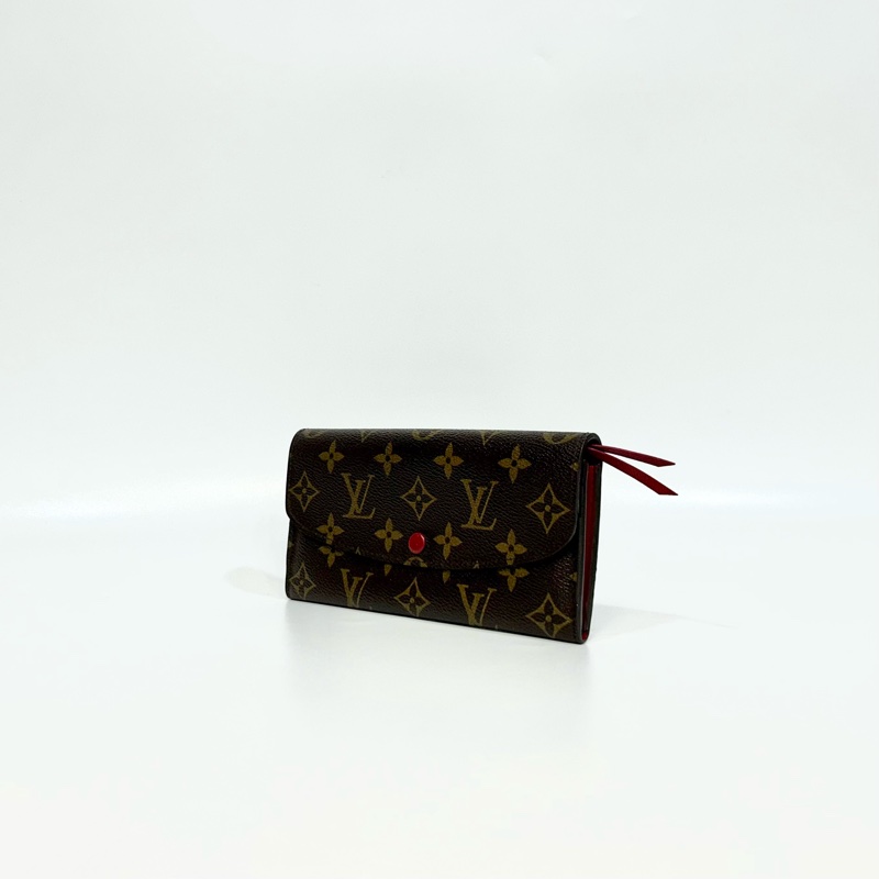 LV原花弧形下蓋Emilie桃紅色長夾-2