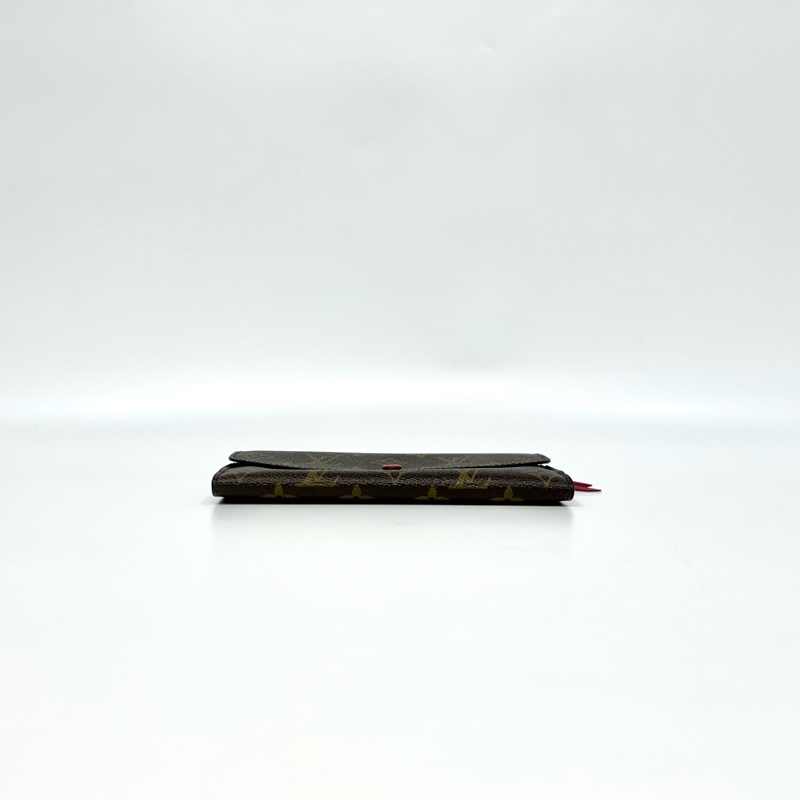 LV原花弧形下蓋Emilie桃紅色長夾-4