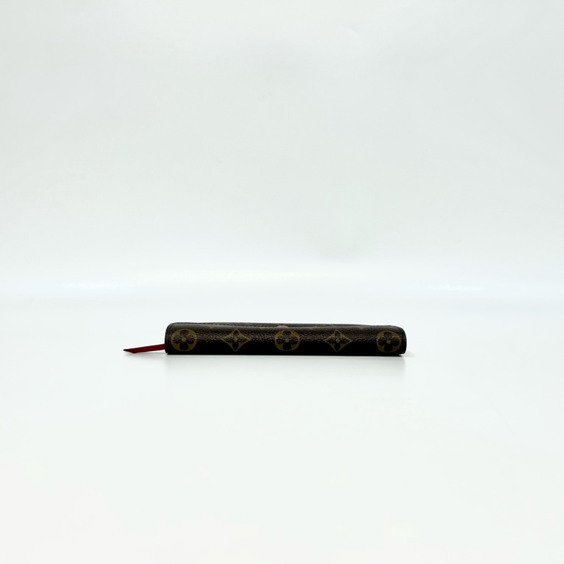 LV原花弧形下蓋Emilie桃紅色長夾-5