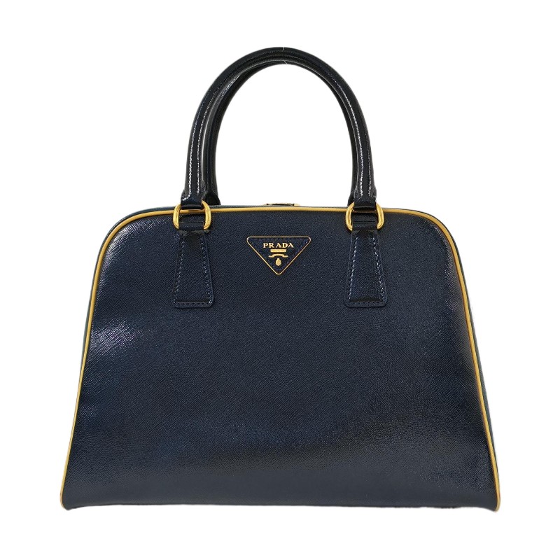 PRADA 深藍色牛皮手提包 金色五金-0