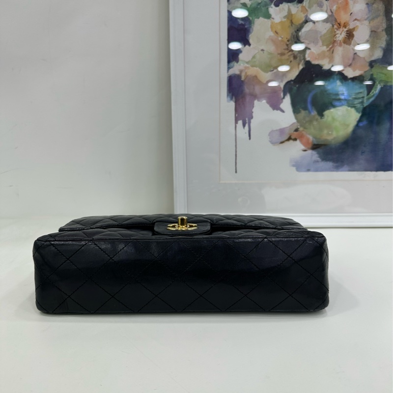 Chanel 香奈兒 中號 Cf 黑金羊皮菱格紋雙蓋紅內，13開 無卡，原廠成色-5