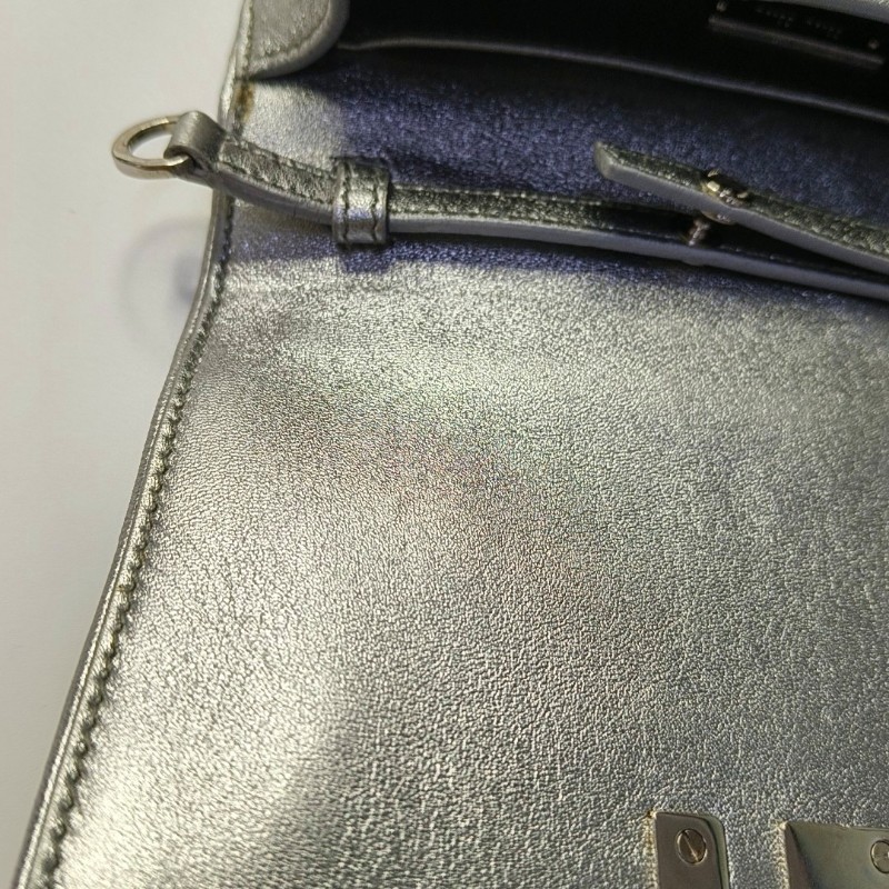 Miu Miu銀色羊皮絎縫單肩包 銀色五金 可拆卸肩帶-11