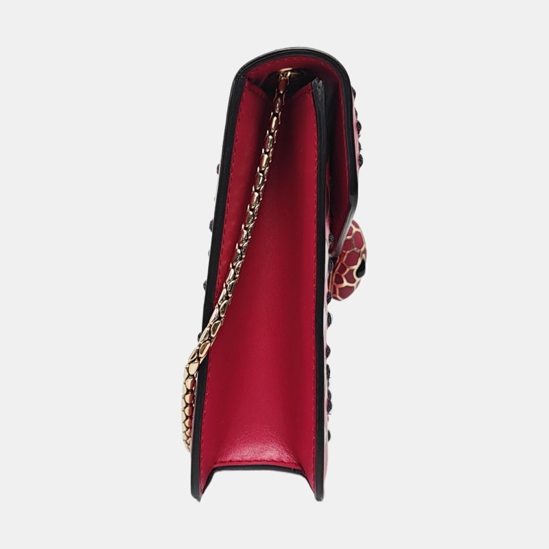 BVLGARI SERPENTI FOREVER 玫紅色牛皮蛇頭鑲嵌單肩包 金色五金-3