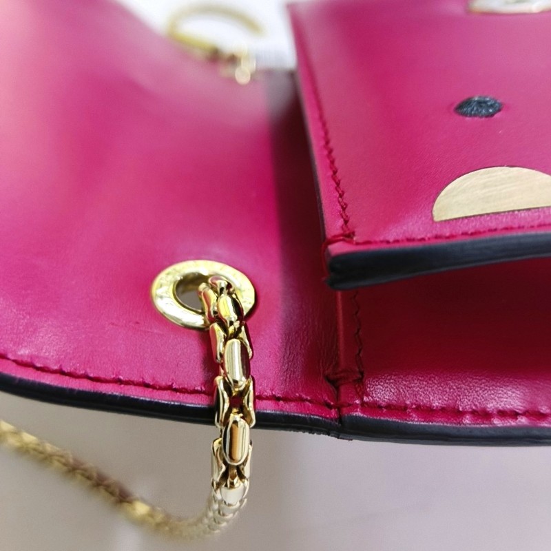 BVLGARI SERPENTI FOREVER 玫紅色牛皮蛇頭鑲嵌單肩包 金色五金-8