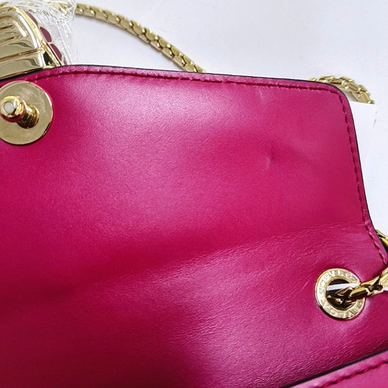 BVLGARI SERPENTI FOREVER 玫紅色牛皮蛇頭鑲嵌單肩包 金色五金-9