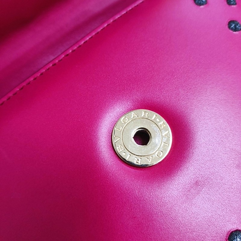 BVLGARI SERPENTI FOREVER 玫紅色牛皮蛇頭鑲嵌單肩包 金色五金-10