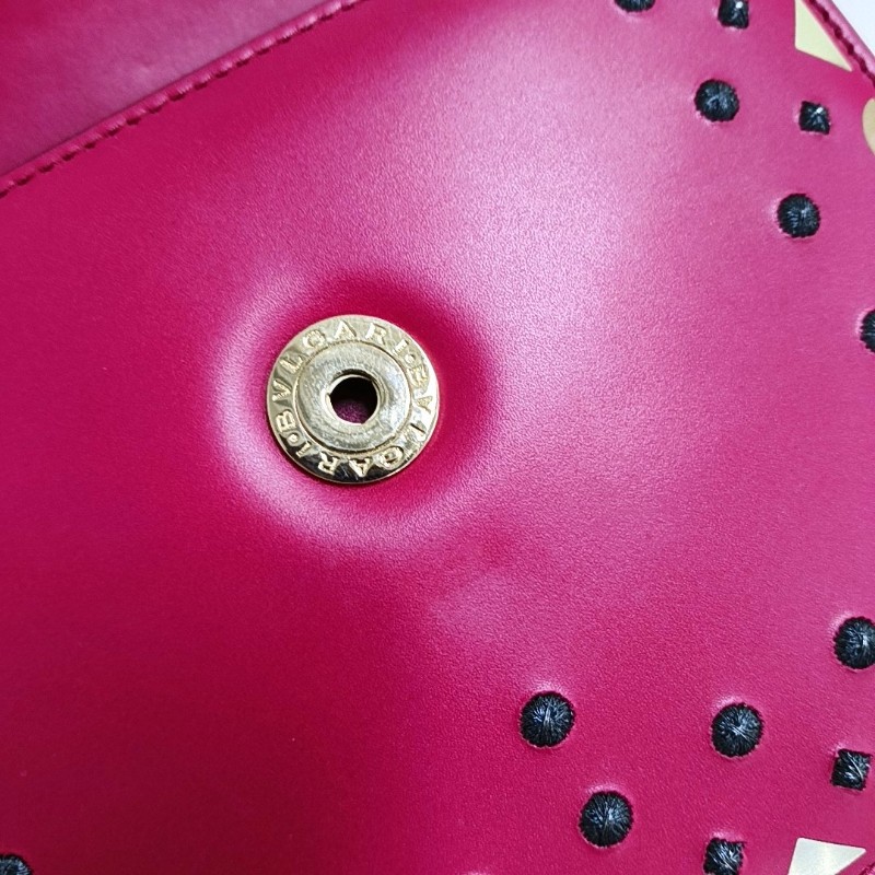 BVLGARI SERPENTI FOREVER 玫紅色牛皮蛇頭鑲嵌單肩包 金色五金-11