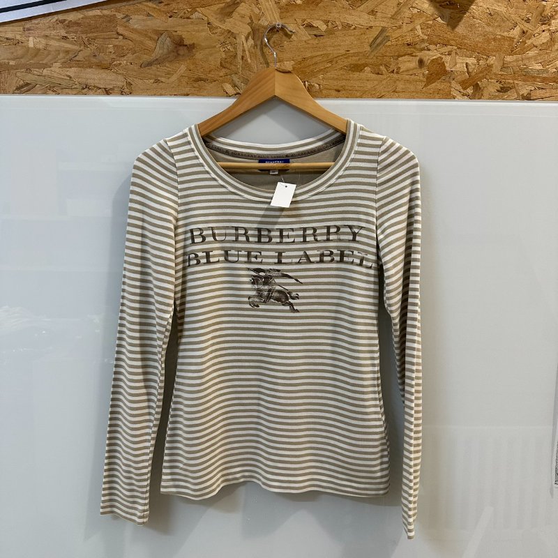 【美收精品】BURBERY 米白色條紋長袖上衣 4-206【隔月月中將轉賣至日本 上架期限30天】-0