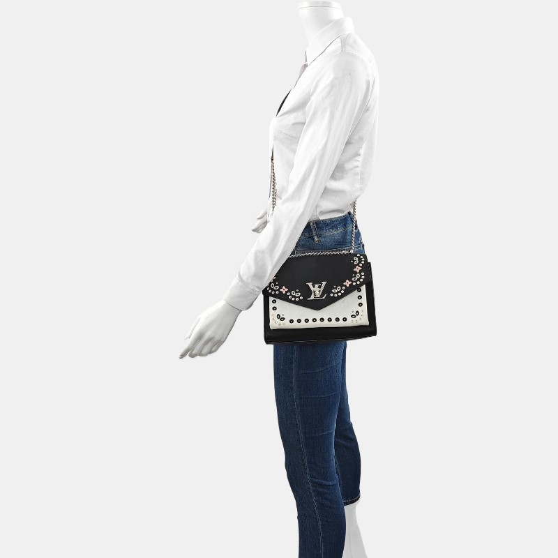 LOUIS VUITTON LOCKME BB 黑色牛皮刺繡單肩包斜挎包 銀色五金-1