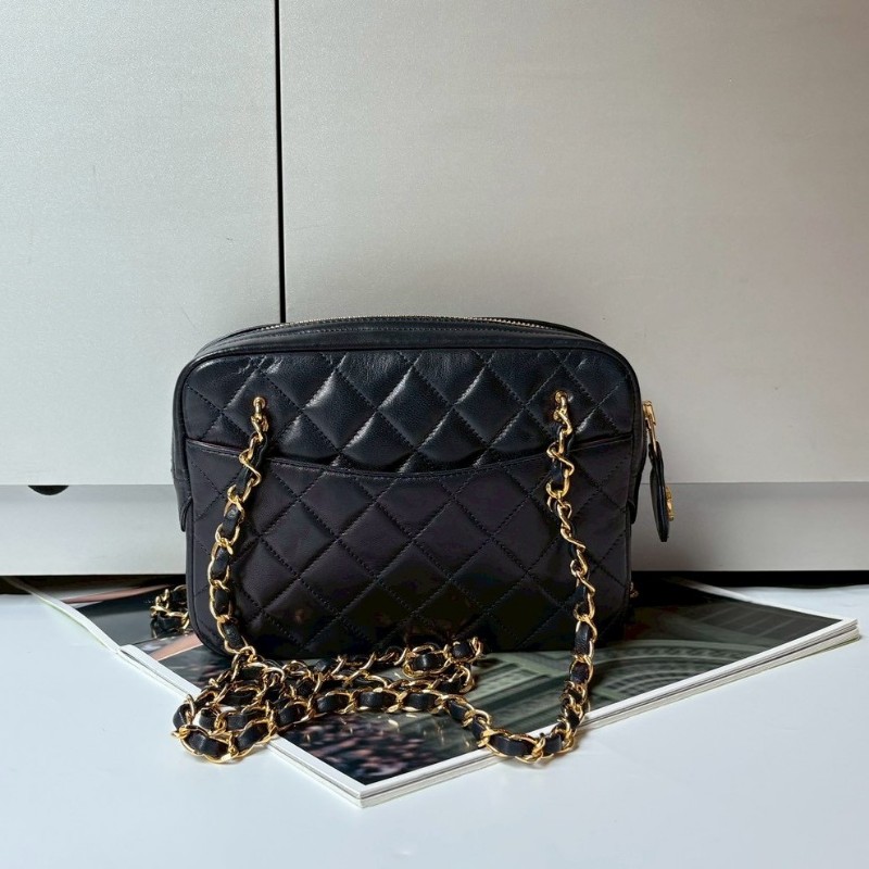 Chanel 金鍊深藍皮菱格長肩側包-2