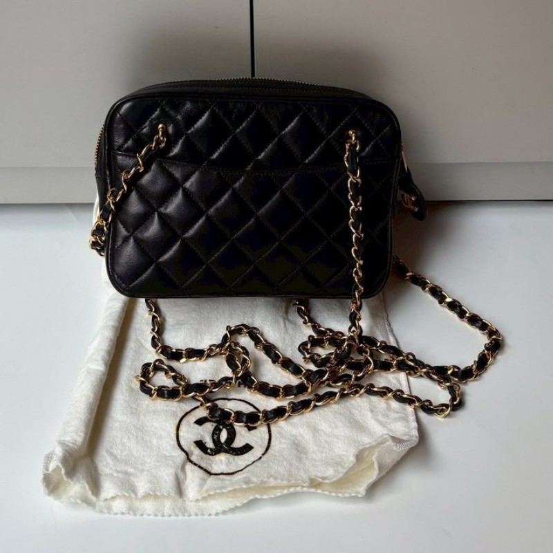 Chanel 金鍊深藍皮菱格長肩側包-4