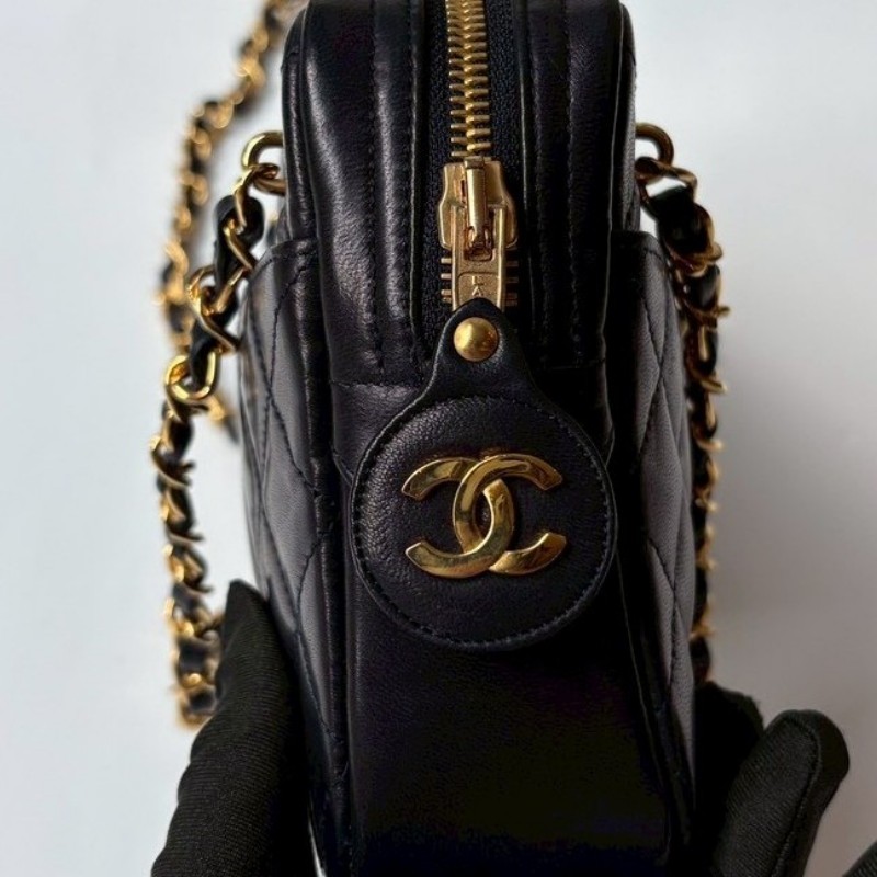 Chanel 金鍊深藍皮菱格長肩側包-6