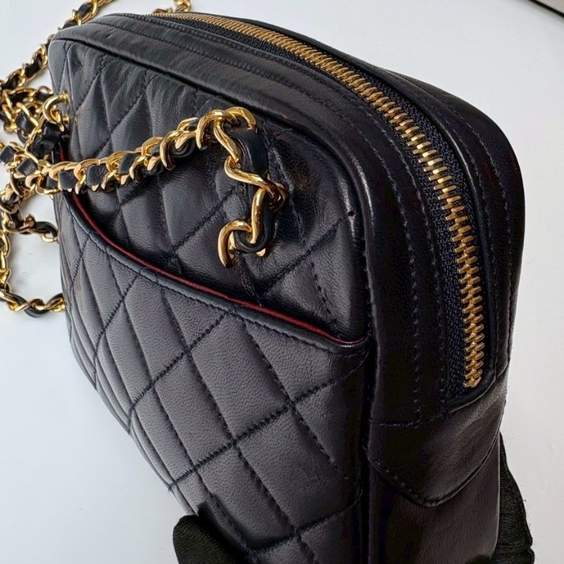 Chanel 金鍊深藍皮菱格長肩側包-7