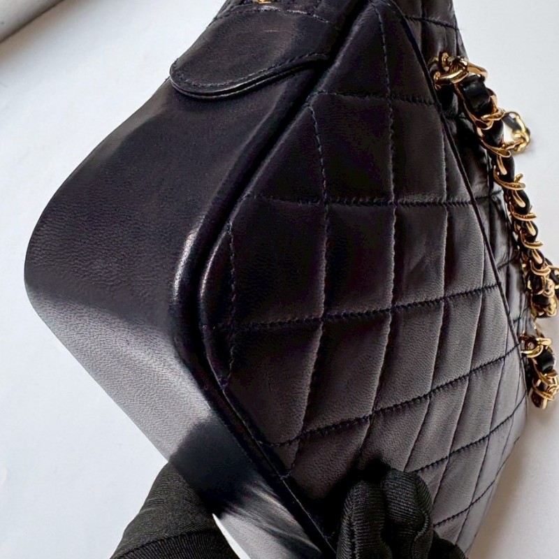 Chanel 金鍊深藍皮菱格長肩側包-8