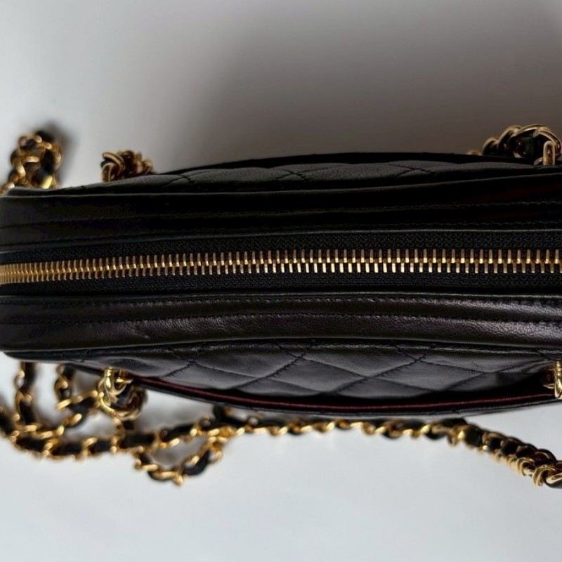 Chanel 金鍊深藍皮菱格長肩側包-10